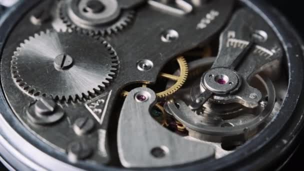 Mechanism Vintage Stopwatch Rotates Close Clock Watch Mechanism Working Macro — Vídeos de Stock