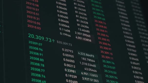 Gráfico Preços Bitcoin Tela Monitor Mercado Ações Gráfico Câmbio Criptomoeda — Vídeo de Stock