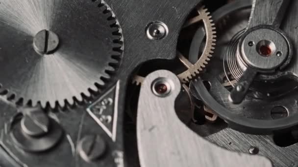Clock Mechanism Rotates Close Vintage Stopwatch Mechanism Working Macro Old — Stock Video