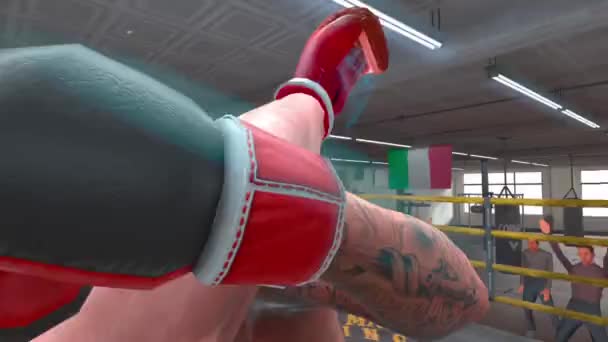 Boxning Med Förstapersonsvisning Spelet Ett Headset För Virtuell Verklighet Sportspel — Stockvideo