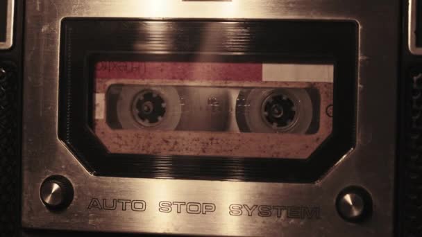 Cassette Played Tape Recorder Soft Flickering Candlelight Close Yellow Audio — Wideo stockowe