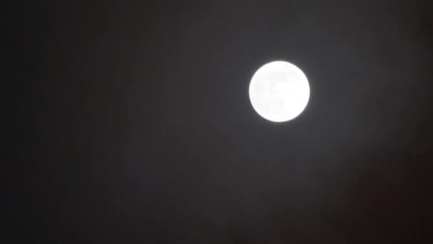 夜空の満月は暗い雲の中で成長します 神秘的な月明かり 本当に暗い謎の雲が明るい月の前を通過する 黒い嵐の雲と月 — ストック動画