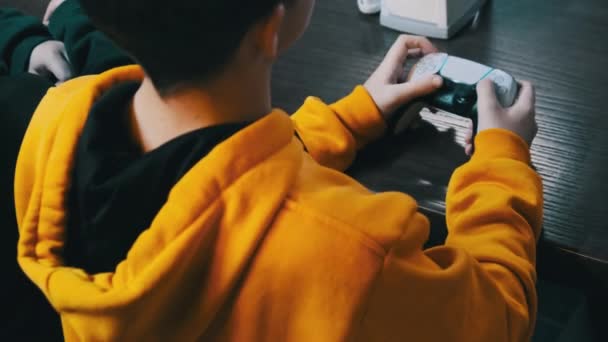 Boy Using Video Game Controller Console Game Teenager Controls Joystick — Αρχείο Βίντεο