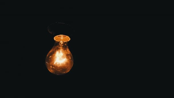 Incandescent Bulb Turns Flickers Black Background Place Text Warm Flashing — Wideo stockowe