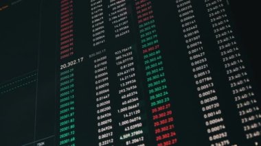 Monitörde Bitcoin fiyat tablosu var. Borsa, kripto döviz şeması. Bilgisayarda şifreli işlem grafiği. Borsada USD ve BTC 'den alıntılar. Bitcoin 20 bin dolar.