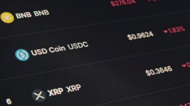 USDC 'nin dikkatine, mandalını bir dolara kaptırdı. Monitördeki kripto para birimi, yakın plan. Kripto piyasasının ve finansal sistemin çöküşü. Piyasa değeri olan web sayfası