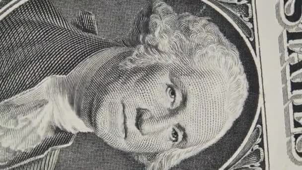 Potret George Washington Pada Uang Satu Dolar Berputar Mendekati Latar — Stok Video