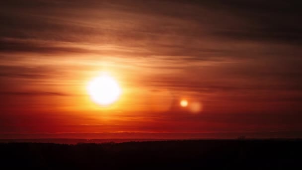 Timelapse Sunset Lens Flare Orange Sky Soft Clouds Horizon Big — Wideo stockowe