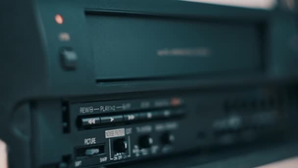 Insert Vhs Cassette Vcr Player Black Vintage Videotape Cassette Recorder — стоковое видео