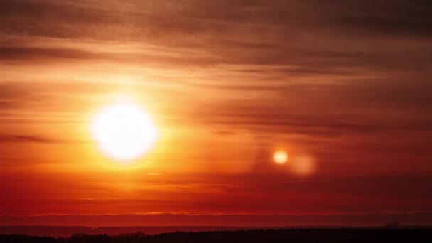 Timelapse Sunset Lens Flare Orange Sky Soft Clouds Horizon Big — Video Stock