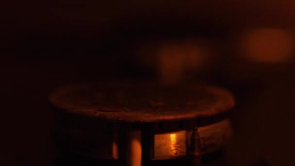 Ignite Gas Stove Match Close Slow Motion Manual Ignition Gas — Stockvideo