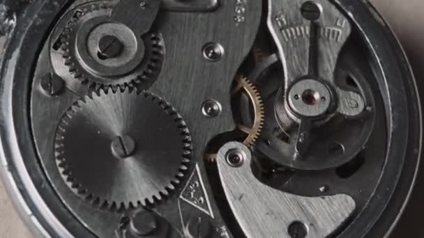 Clock Mechanism Rotates Close Working Mechanism Stopwatch Spinning Macro Detailed — ストック動画