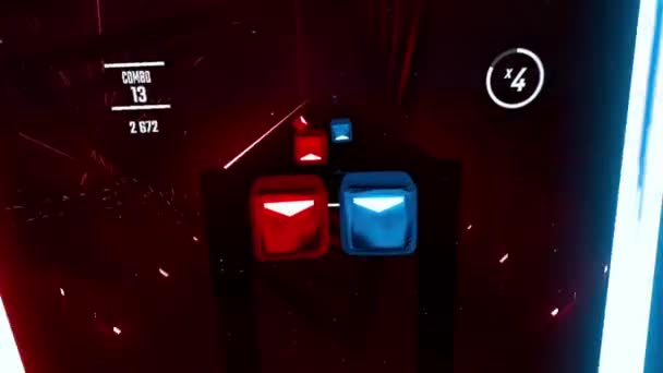 Gameplay First Person Saber Music Rhythm Game Pov Coupes Cubes — Video