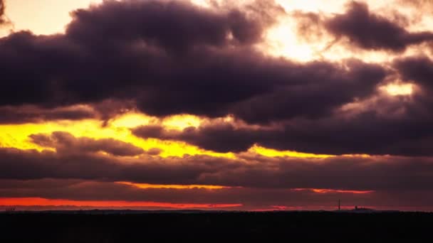Sunset Cumulus Clouds Orange Sky Horizon Timelaspe Big Bright Red — Stockvideo