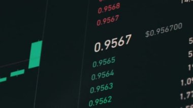 USDC madeni para fiyat tablosu çivisini bir dolara düşürmüş. Borsa, kripto döviz şeması monitör ekranında. USDC 'den USD' ye. Şifreleme çevrimiçi. Piyasanın derinliği, Kripto Krizi