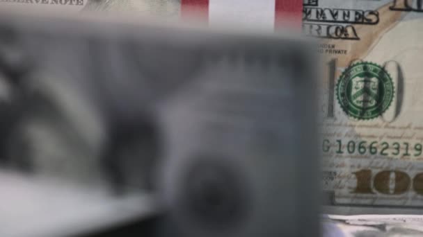 Egy Halom Dollár Forog Közelben 10000 Amerikai Dollár Bankjegycsomagok Forognak — Stock videók