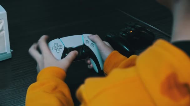 Boy Using Video Game Controller Console Game Teenager Controls Joystick — Vídeos de Stock