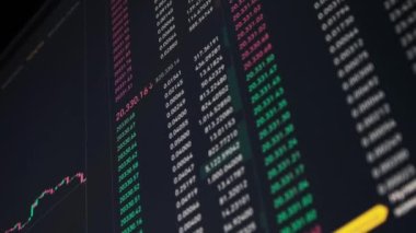 Monitörde Bitcoin fiyat tablosu var. Borsa, kripto döviz şeması. Bilgisayarda şifreli işlem grafiği. Borsada USD ve BTC 'den alıntılar. Bitcoin 20 bin dolar.