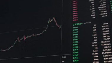 Kripto para birimi USDC doların değerini kaybetti, kripto piyasasının çöküşü. Monitörde fiyat tablosu. USDC 'den USD' ye. Şifreleme çevrimiçi. Piyasanın derinliği, değişim, Kripto Krizi