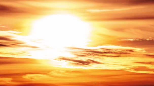 Timelapse Dramatic Sunset Soft Clouds Orange Sky Horizon Big Bright — Stock Video