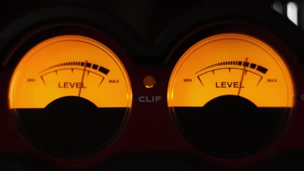 Two Analog Indicators Audio Signal Level Yellow Backlight Close Classic — Stock Video