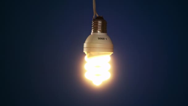 Eine Leuchtstofflampe Leuchtet Auf Flackert Und Schwankt Auf Einem Stromkabel — Stockvideo