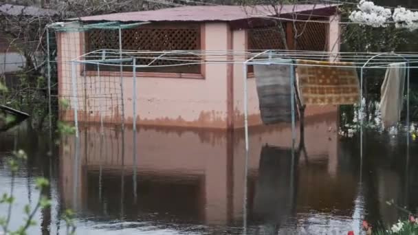 Inundação Casas Particulares Inundação Aldeia Estradas Inundadas Árvores Jardins Campos — Vídeo de Stock