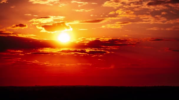 Fantastischer Sonnenuntergang Der Sich Orangefarbenem Himmel Mit Wolken Bewegt Zeitraffer — Stockvideo