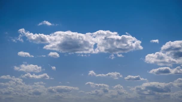 Soft White Cumulus Clouds Slowly Move Blue Sky Timelapse Background — Stock Video