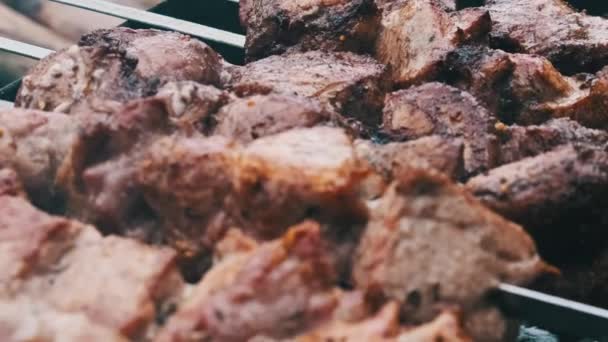 Tampoanele Shish Frigarui Sunt Gătite Grătar Natură Aer Liber Carnea — Videoclip de stoc