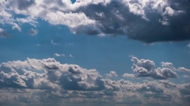 Timelapse Cumulus Clouds Moving Blue Sky Cloud Space Background Dark — Vídeo de Stock