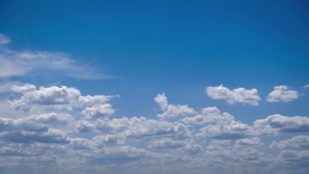 Bløde Hvide Cumulus Skyer Langsomt Bevæge Sig Den Blå Himmel – Stock-video