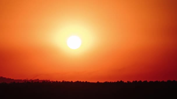 柔らかい雲 タイムラプスでオレンジ色の空に移動する素晴らしい日没 4Kについて 明るい太陽が地平線の上に沈んでいる エピック 鮮やかな色 タイムラウンド サンダウン — ストック動画