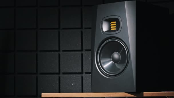 Studio Bass Speaker Vibrates Loud Music Recording Studio Close Modern — Stock Video