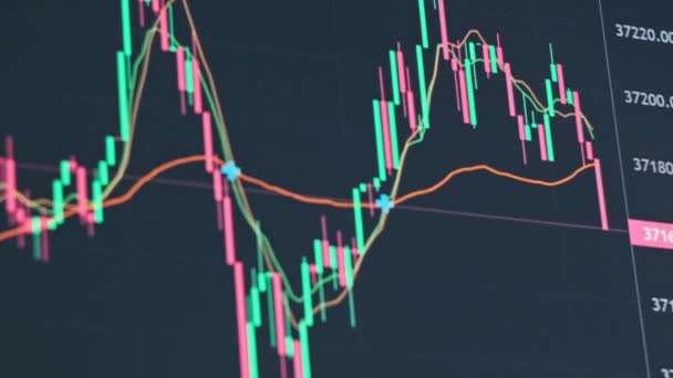 График Обмена Криптовалют Торговля Биткойнами Эволюцией Цен График Фондового Рынка — стоковое видео