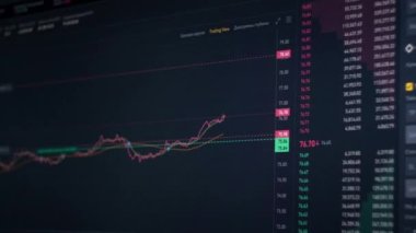 Kripto Döviz Çizelgesini Zamanlandır. Fiyat evrimiyle kripto ticareti. Borsa grafiği. Kripto ticareti ekranda. Finans arka plan değişikliği. Teklifler ve Sorular. Hareketli grafik. 4K