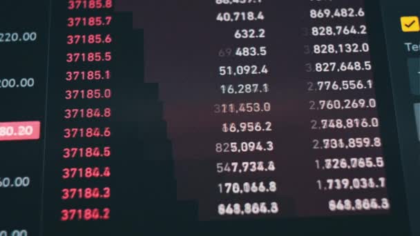 Cambio Bitcoin Precio Dígitos Rojos Pantalla Del Monitor Profundidad Del — Vídeos de Stock