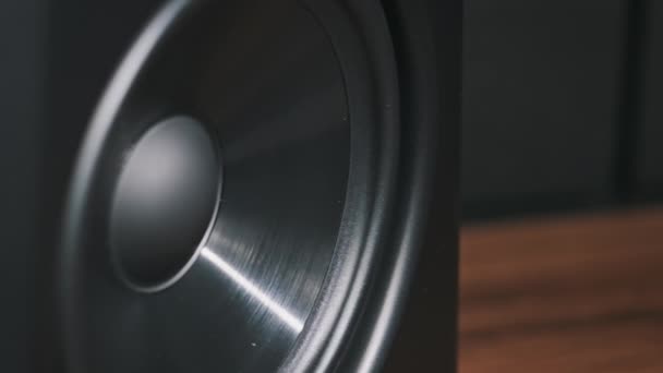 Studio Bass Speaker Vibrates Loud Music Recording Studio Close Modern — Stock Video