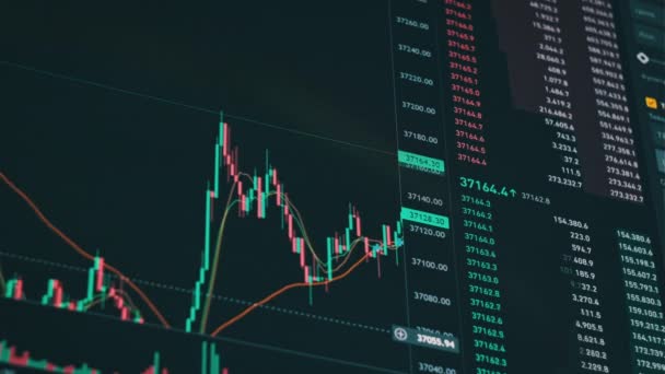Grafico Scambio Criptovaluta Trading Bitcoin Con Evoluzione Dei Prezzi Grafico — Video Stock