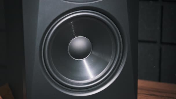 Studio Bass Speaker Vibrates Loud Music Recording Studio Close Modern — Stock Video