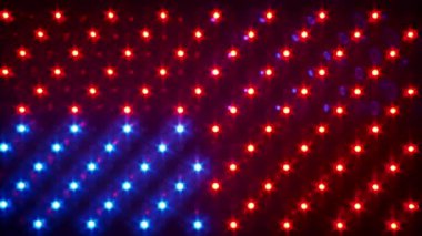 Farklı efektlerle RGB LED panel arka planı. Parlayan ışık yayan diyotların çok renkli ışığı. Bir sürü yarı iletken diyotlu LED panel, yakın plan. LED noktalar kırmızı, yeşil ve mavi