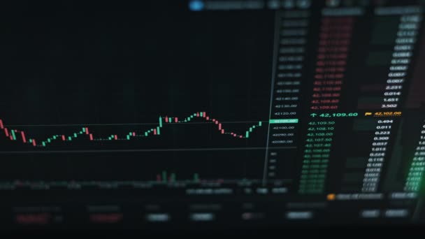 Bitcoin Comercio Con Evolución Precios Gráfico Cambio Criptomonedas Línea Gráfico — Vídeo de stock