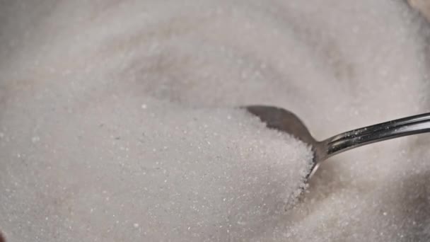 Tomar Uma Colher Chá Cheia Açúcar Tigela Açúcar Câmera Lenta — Vídeo de Stock