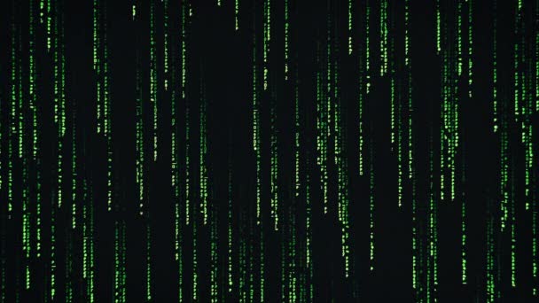 Sfondo Codice Matrice Pioggia Digitale Caratteri Verdi Elaborazione Codice Binario — Video Stock