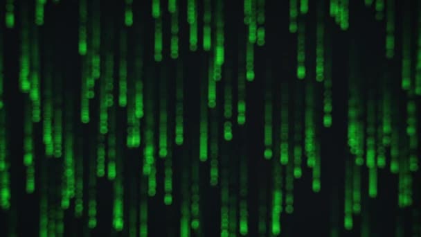 Blurred Background Matrix Code Rain Green Digits Screen Binary Data — Stock Video