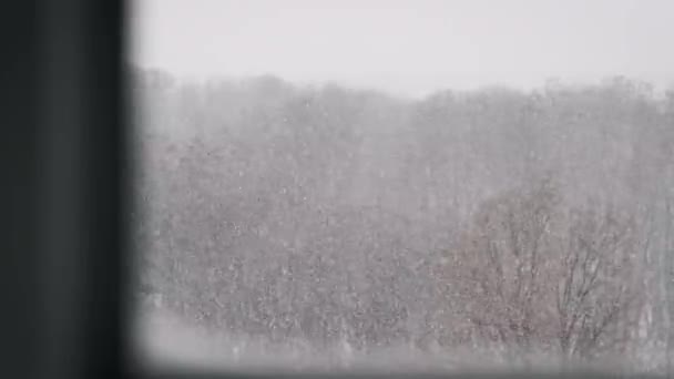 Winterblick Aus Dem Fenster Winterlandschaft Durch Das Fenster Haus Schöne — Stockvideo