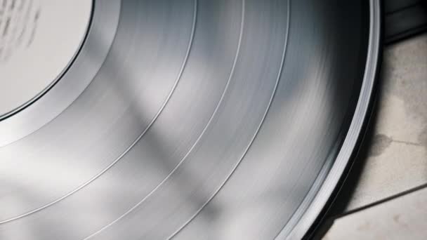 Spinning Vinyl Close Retro Turntable Macro Shot Old Vinyl Recording — Stock Video