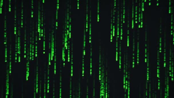 Hämärtynyt Matrix Tausta Vihreä Digitaalinen Sade Näytön Lähikuva Matriisikoodin Hehkuvat — kuvapankkivideo