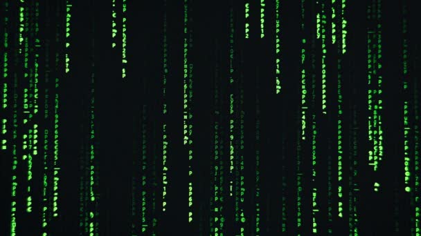 Fundo Código Matricial Chuva Digital Caracteres Verdes Processamento Código Binário — Vídeo de Stock