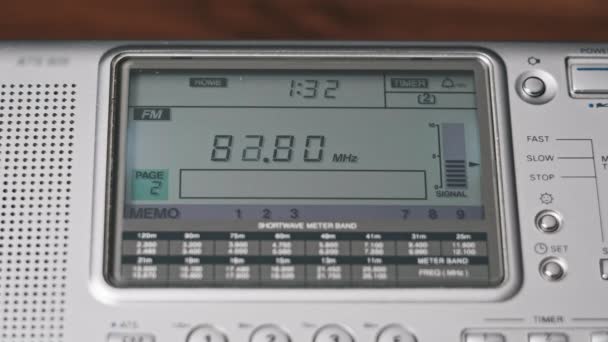 Close Digital Lcd Scale Modern Radio Scanning Frequency Dial Panel — Stock Video